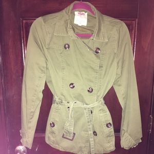 Oliver green trench jacket paired with belt
